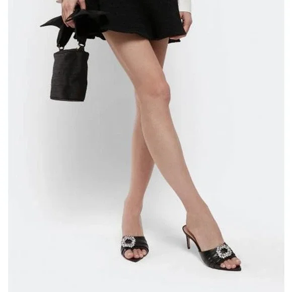 SCHUTZ Meisho Mid Heel Mule Sparkly Jeweled Crystal Black Leather Size 10 - Picture 2 of 7